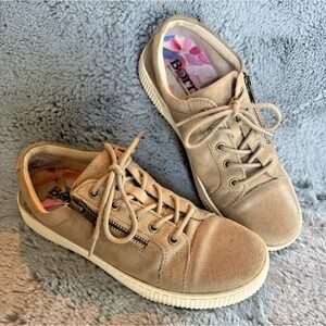 BORN Tamara Tan Suede Leather Lace Up Sneakers Side Zip Women's 7.5 Arch Support